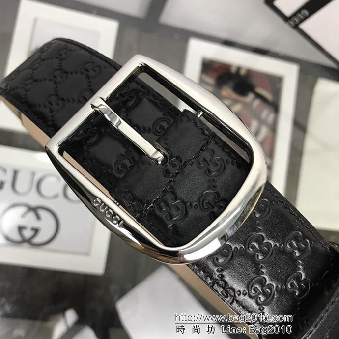 GUCCI古馳 官網新款 正品規格 原單品質 頭層小牛皮壓大花 日字型針扣 男士皮帶  xfp1306